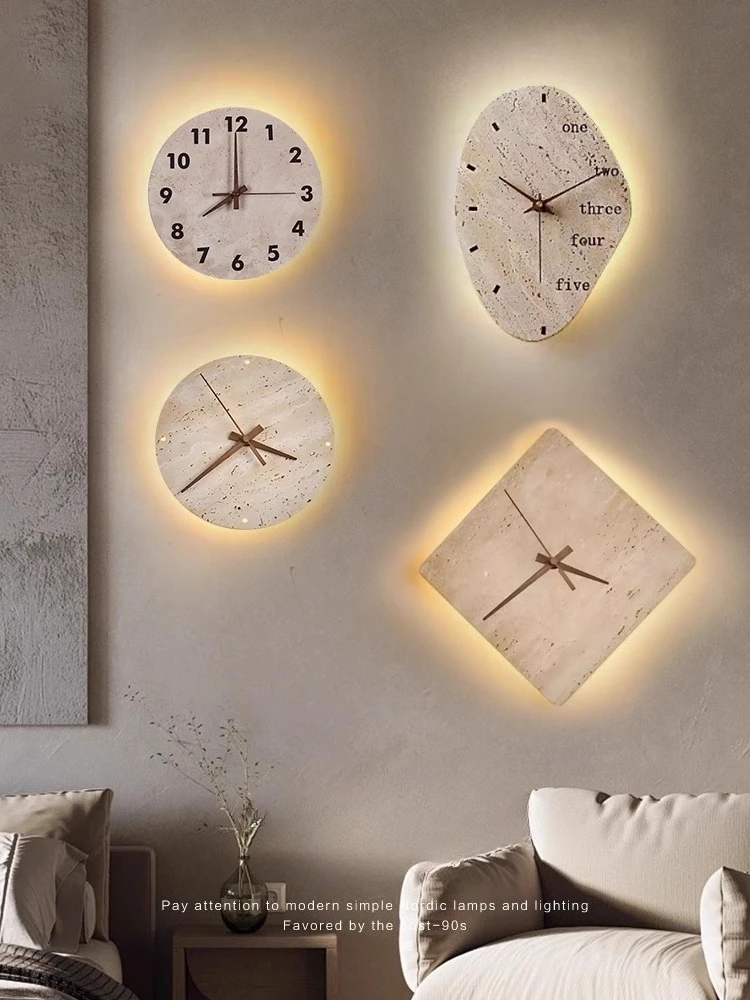 Yellow cave stone staircase corridor lights Nordic living room background wall bedroom headboard atmosphere clock wall lamp