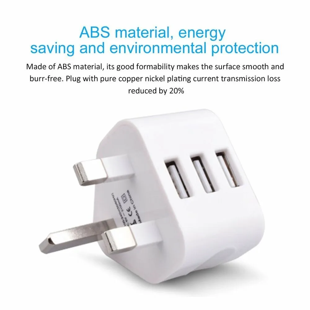 Universal Uk Plug 3 Pin Plug Adapter 1/2/3-Port Dual USB 5v2.1a Wall Charger Charging Mains Power Adapters Home