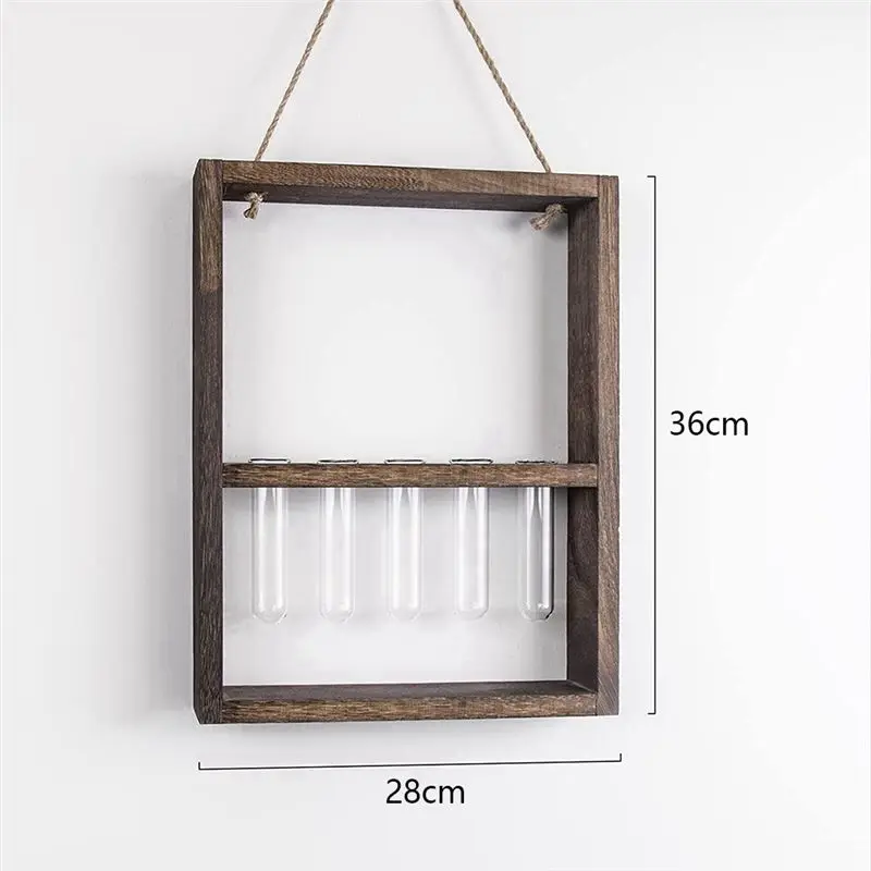 PZHI Wall Mounted Hanging Plants Test Tube Vase, Glass Terrarium Wooden Frame for Home Garden Wedding Decoration