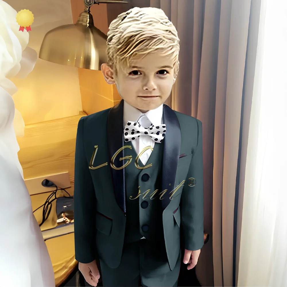 

Black shawl collar dress suit for boys, 3 piece tuxedo set for wedding party, custom suit for children aged 3~16 years old