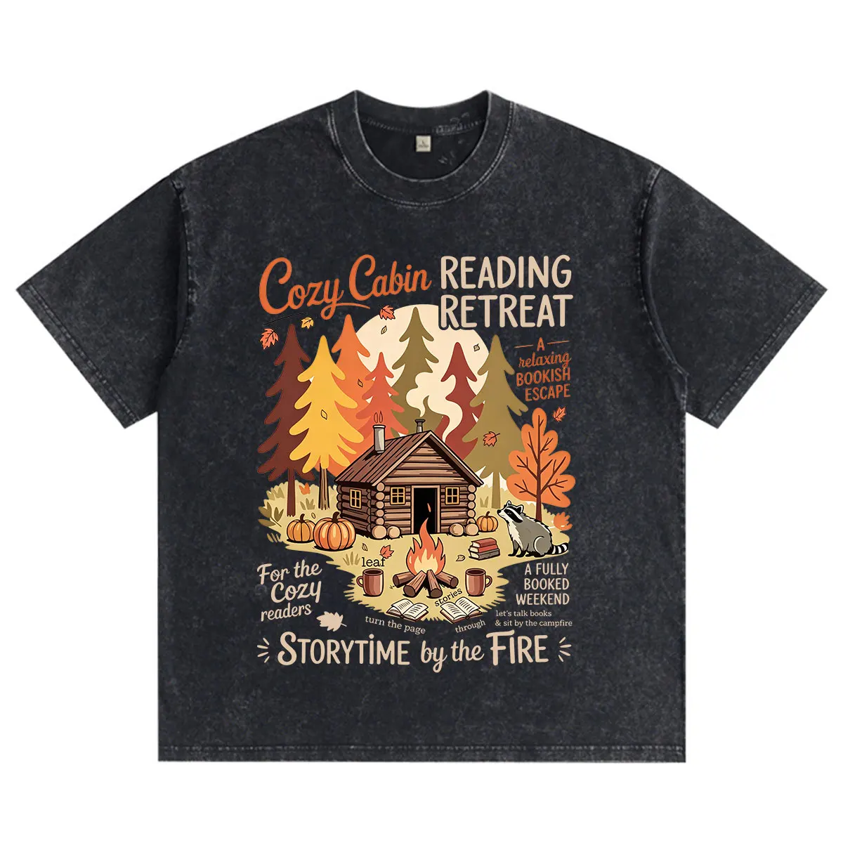 Cozy Cabin Reading Retreat Vintage Washed T-shirt Fall Bookish Autumn Readers Pumpkin Spice Book Clothing Short Sleeve T-shirts