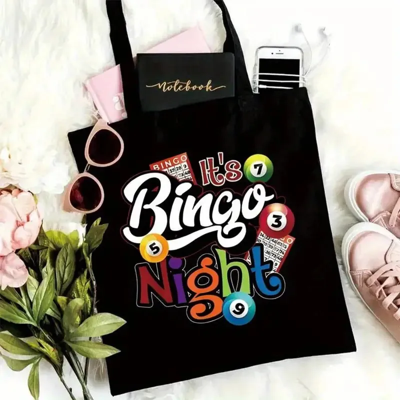 

Stylish Colorful Bingo Night Tote Bag Large Capacity, Playful Bingo Theme Perfect for Parties Travel & Shopping Gift Bingo