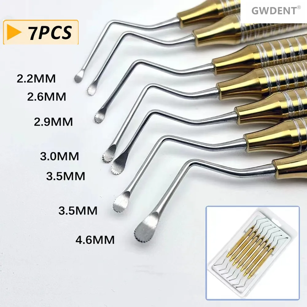 

7Pcs Dental Curette Jagged Curettes Kit Dental Scaler Gracey Bone Curette Implant Tools