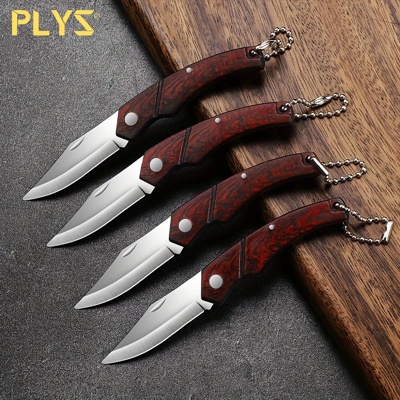 PLYS-Multi Handmade Folding Knife Wooden Handle Small Folding Knife Stainless Steel Multifunctional Fruit Knife