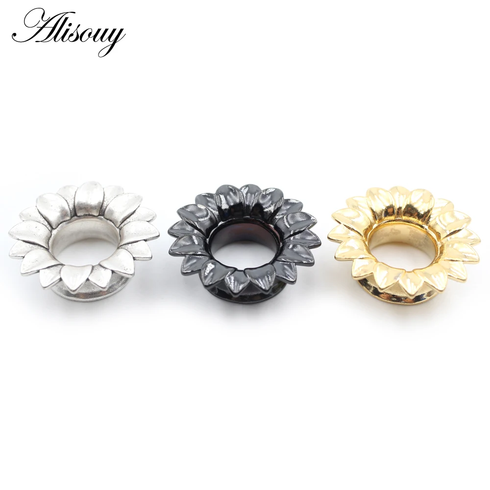 Alisouy 1PC Alloy Casting Hollow Flower Leaf Flared Ear Tunnels Plugs Expander Stretcher Gauges Earrings Piercing Body Jewelry