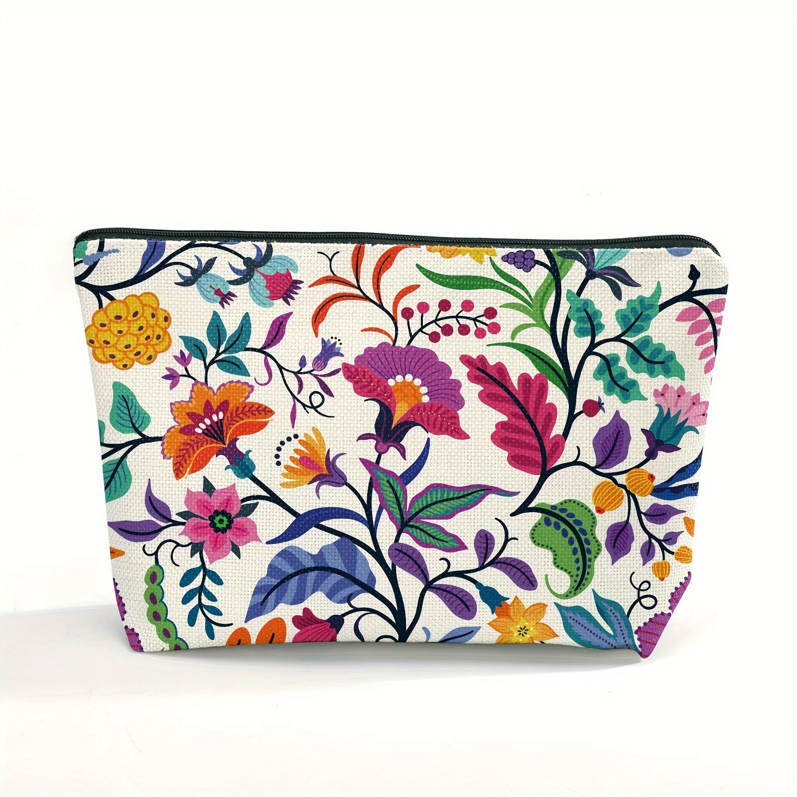Bright Paisley Flowers Woody Vine Makeup Bag Print Cosmetic Bag Flower Durable Polyester Toiletry Bag for Travel