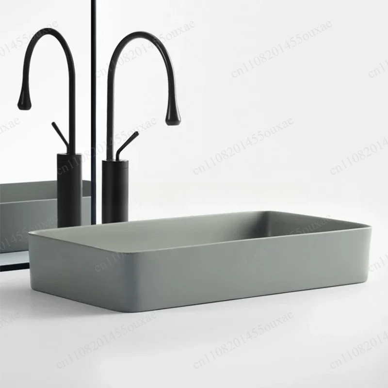 Grey Square Ceramic Bathroom Sink Countertop Wash Basin Modern Vanity Wash Basin for Bathroom Decoration