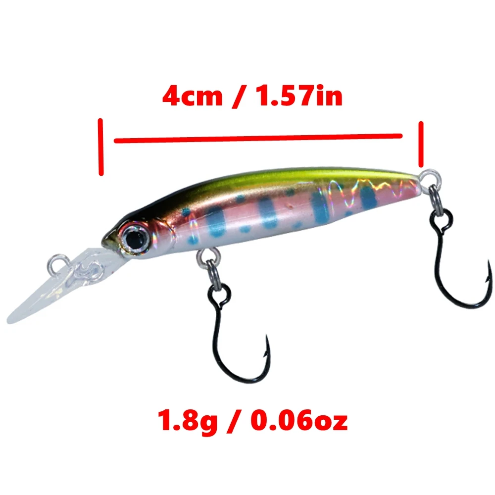 AOCLU Sinking Mini Minnow Crank 40mm 1.8g Wobbler Jerkbait Hard Bait Fishing Lure Diving 1m Bass Fresh Saltwater 8#  SingleHook