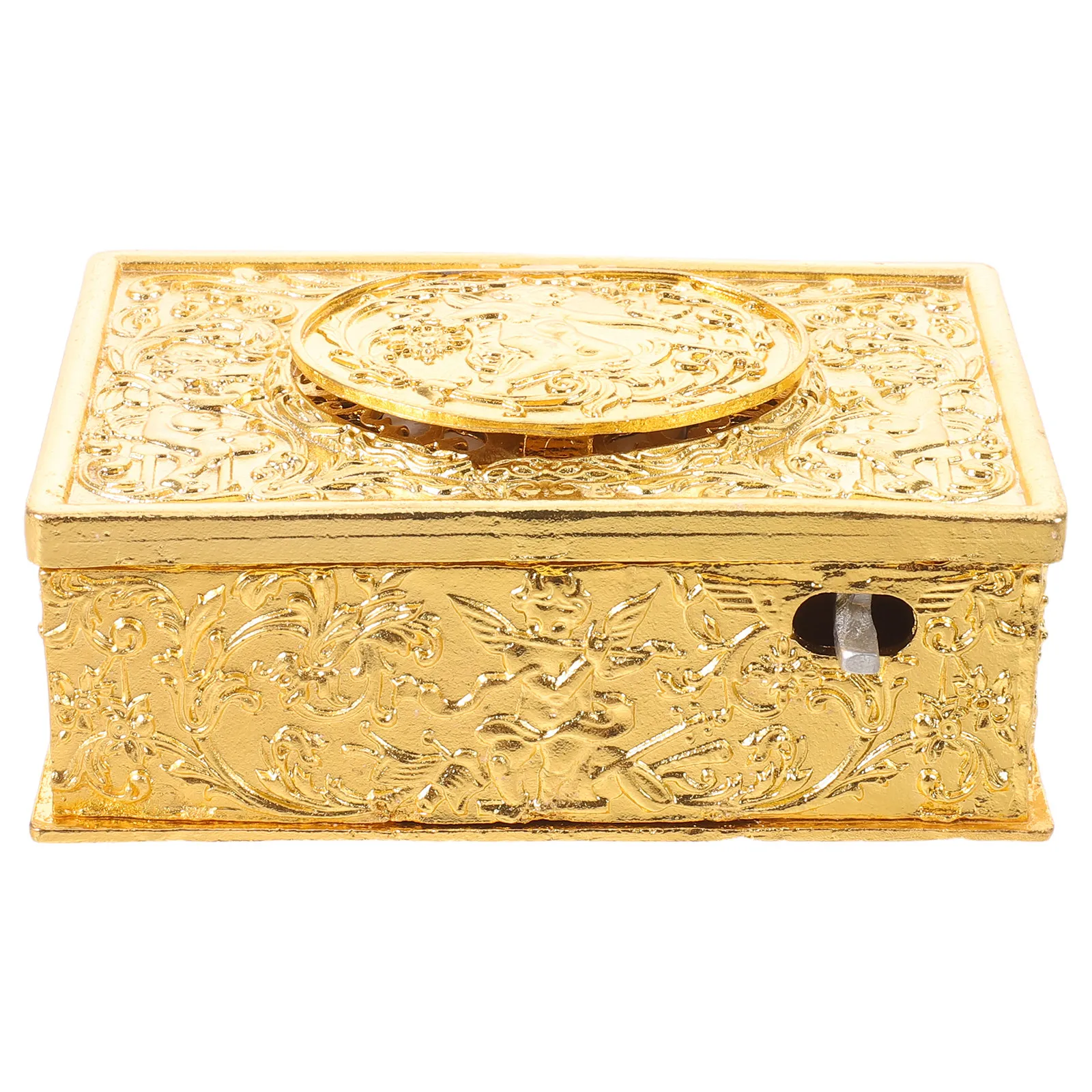 Automatic Pop Up Bird Music Box Vintage Baroque Style Ornate Gold Tone 3D Embossed Singing Bird Automaton Wind Up Decorative