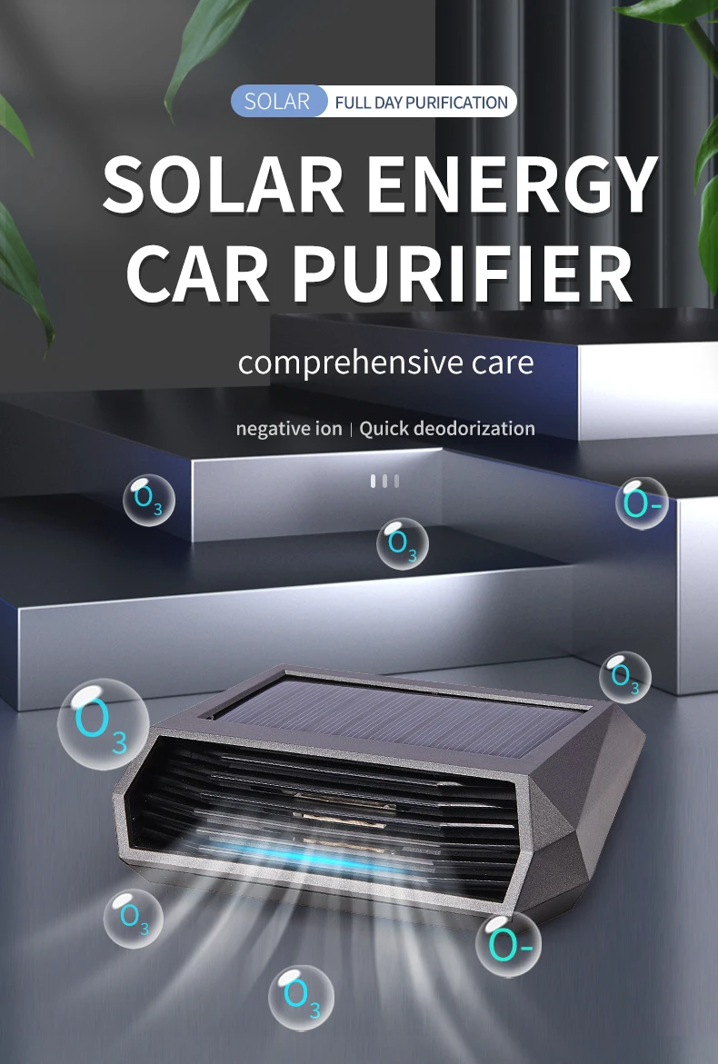 Solar Auto Luft reiniger mit Ozon und negativen Ionen Geruchs beseitigung Luftfilter mit temporären Park nummern schild USB-Aufladung – Detail 1
