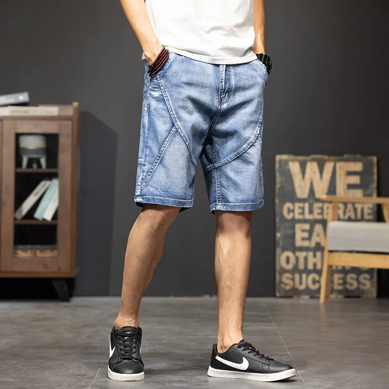 Summer Lightweight Loose Straight Leg Denim Shorts Men's Plus Size Korean Casual 5-Pocket Light Color