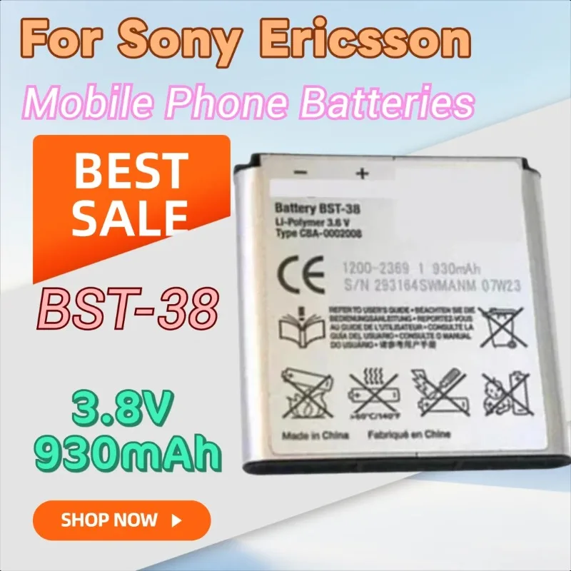 

New BST-38 Mobile Phone Battery 3.8V 930mAh for Sony Ericsson W580i W580 W995 W760 W980 T650 X10 U20i C905c S500c C905 BST 38