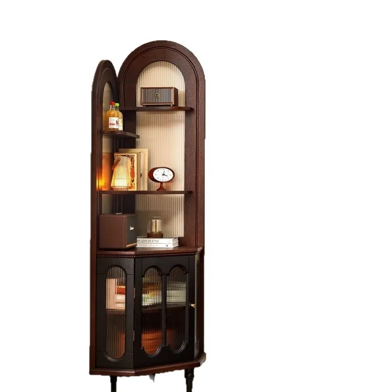 

retro solid wood shelf, living room bedroom, small apartment, triangular corner storage bookshelf