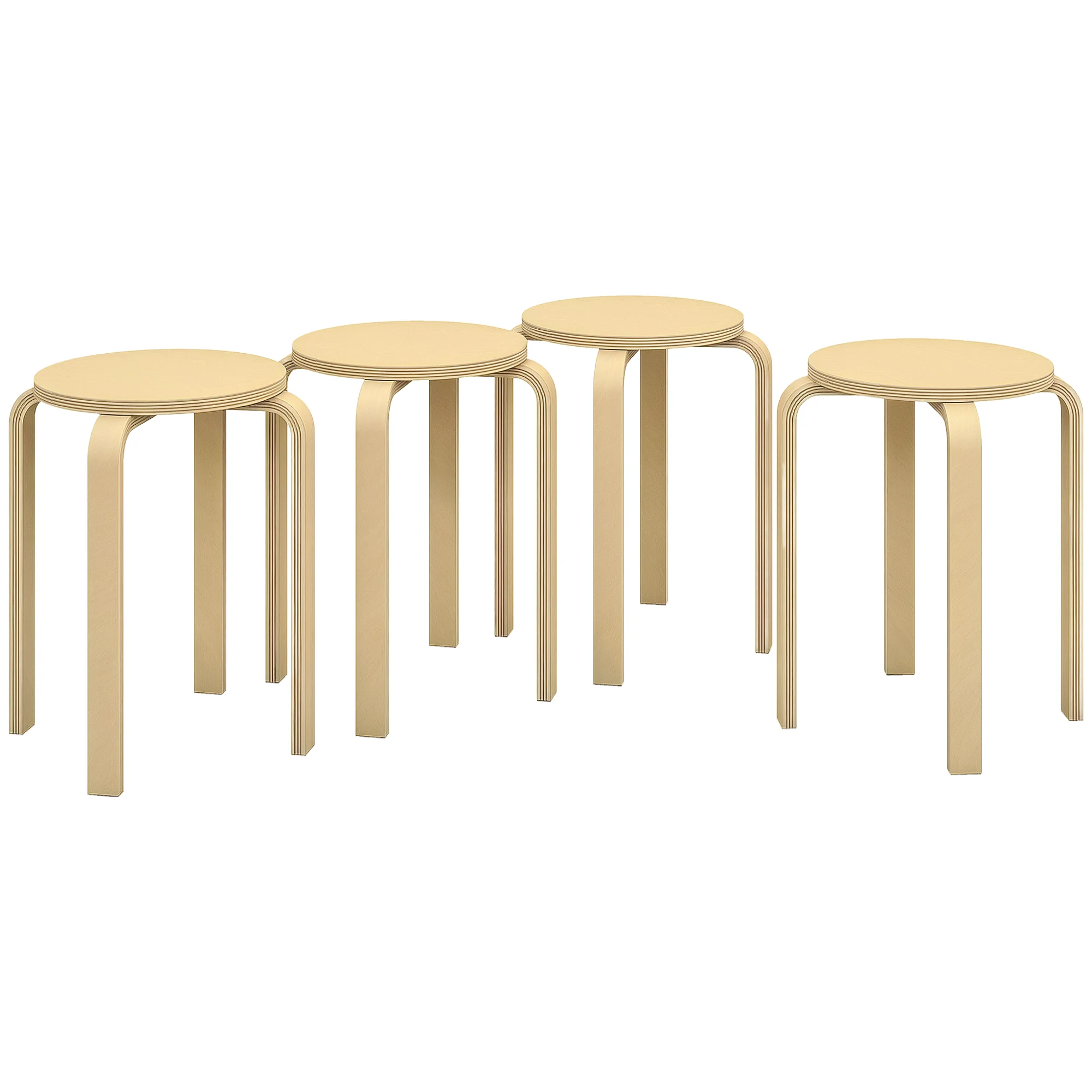 HOMCOM Juego de 4 Taburetes Apilables Taburetes de Madera Redondos Carga 120 kg para Cocina Salón Ø40x45 cm Madera Naturel