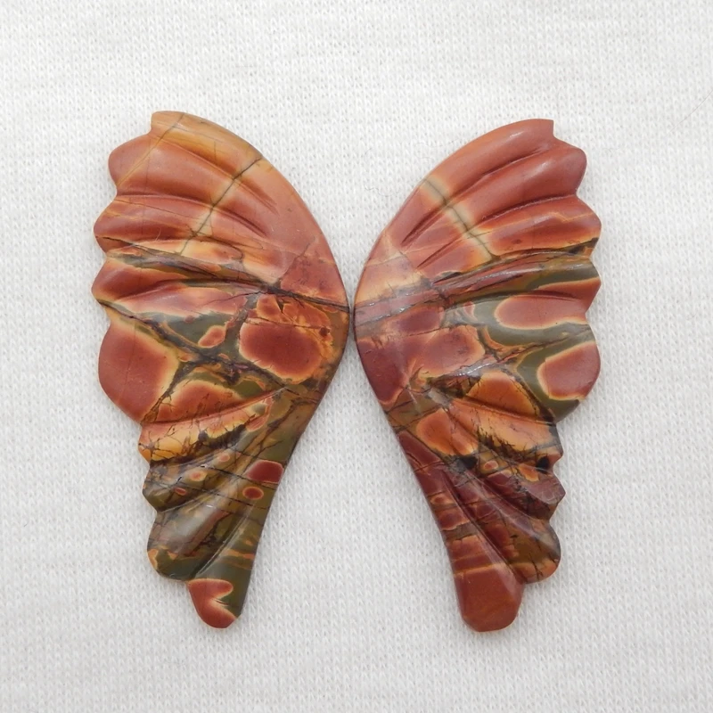 

Semi-precious Stones Jewelry accessories Natural Multi-Color Picasso jasper Carved butterfly Earring Beads40x20x3mm6.8g