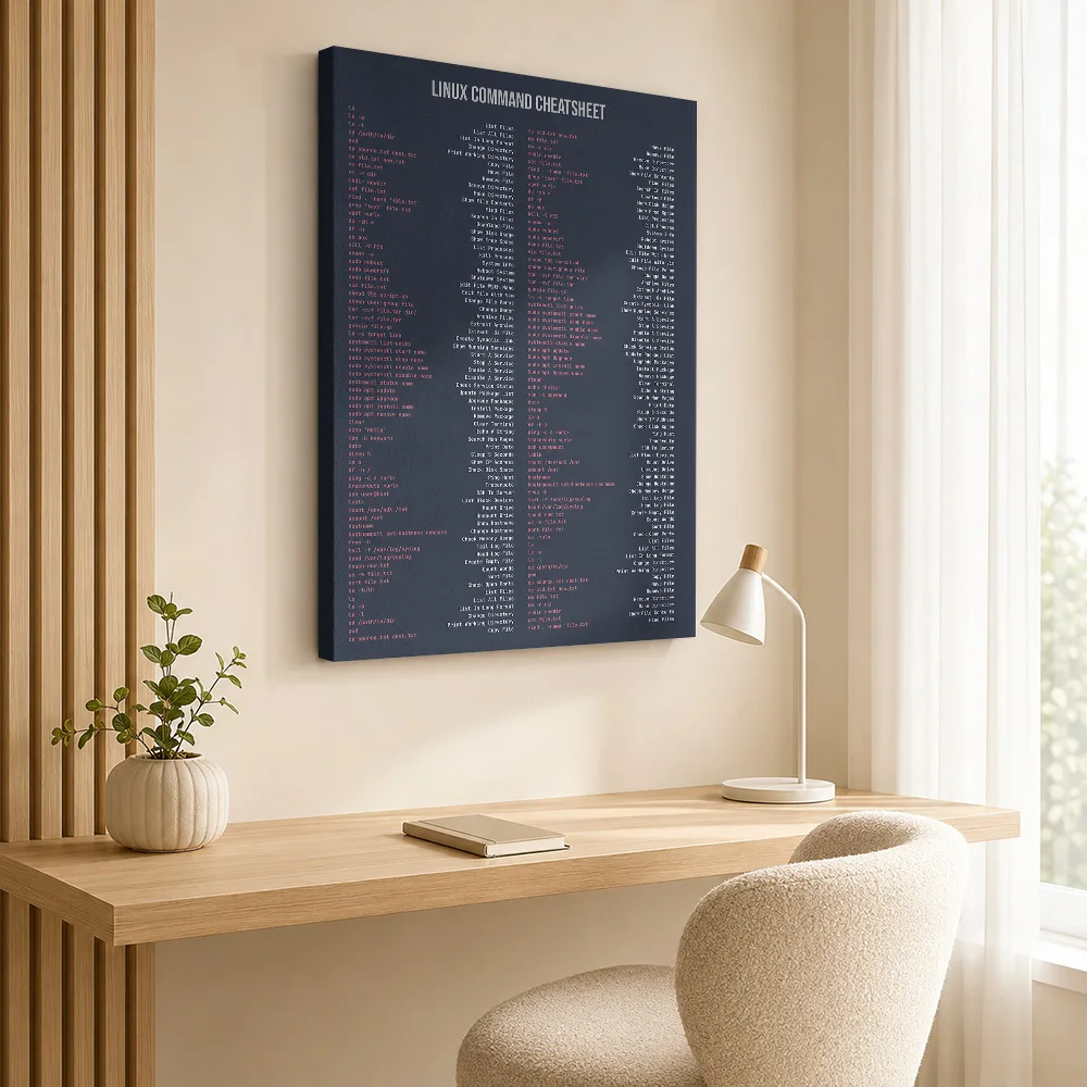Linux Command Computer Reference Wood Framed Canvas Poster Customized Photo Educational Layout Wall Art For Study Birthday Gift