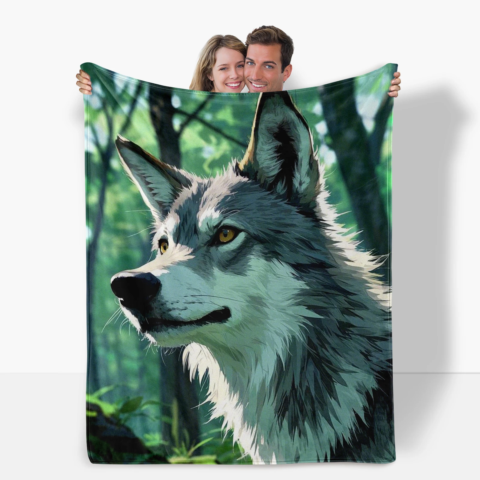 Thoughtfully Designed Cartoon Wolf Head Themed Blanket Suitable For All Ages Sparking Curiosity About Nature