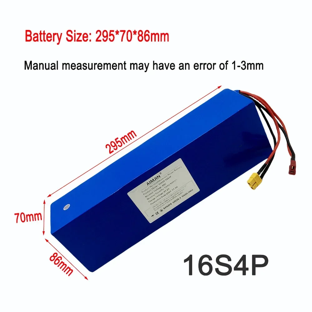 حزمة بطارية 18650 60 فولت 15000 مللي أمبير 16s4p مناسبة لاستبدال سكوتر كهربائي لبطارية الدراجة الجبلية ذات السعة العالية