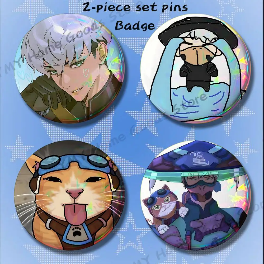 Jetpack Cat Mizuki O-Overwatch Brooches for Backpack Accessories 25 32 44 58 75mm Round 2-piece set Free Mix