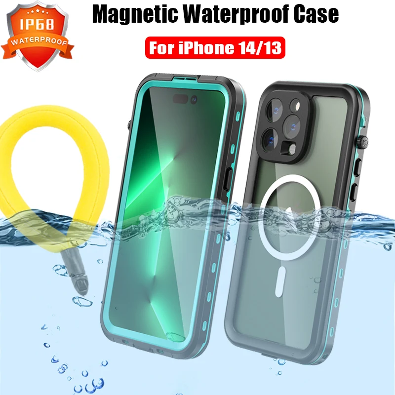 Magnetic Charging IP68 Waterproof Case for Coque iPhone16 15 14 13 12 11 Pro Max 15Plus X Xs Water Proof Cover Sport 360 Protect