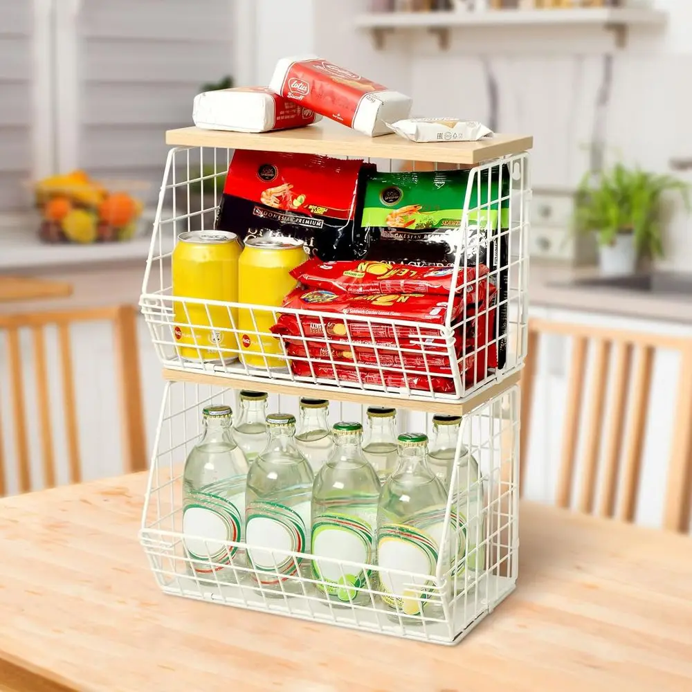 

ruit Basket, 2-Tier ruit Bowl or Kitchen Counter, Stackable Wall Mounted ruit Storage, Snack Organizer, Potato and Onion Storage