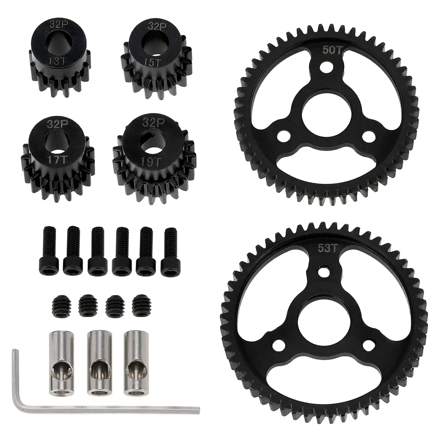 

6PCS 32P M0.8 Steel Gear Set with 53T/50T Spur & 13T-19T Pinions for RC Cars