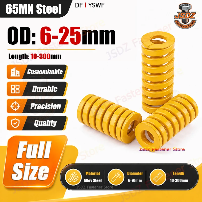 

1pcs OD 6/8/10/12/14/16/18/20/2225mm Yellow Mold Spring Die Compression Spring Loading Length 10-300mm Flat Wire Spring DF/YSWF