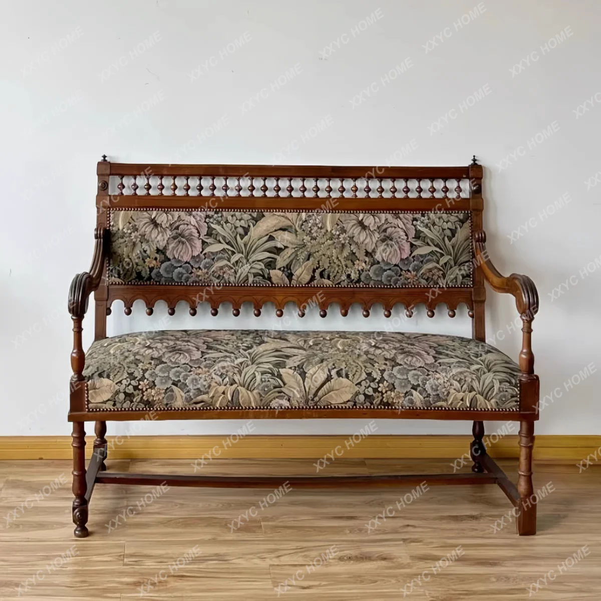 

rural solid wood sofa retro old carved fabric leisure medieval living room double long studio chair