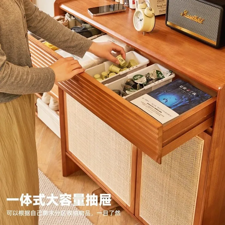 ไม้เนื้อแข็งหวายตู้รองเท้าทางเข้าตู้เก็บของในครัวเรือนที่เรียบง่ายห้องโถงตู้หลายชั้นระเบียงกันฝุ่น