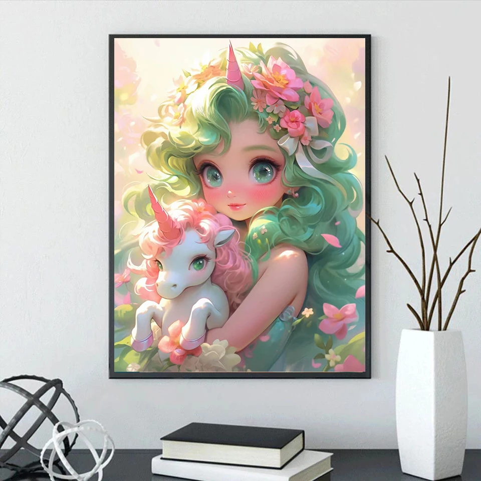 Unicorn Girl Diamond Painting Cross Stitch Full Square Round Drill Diy Diamond Mosaic Icons Cartoon Embroidery