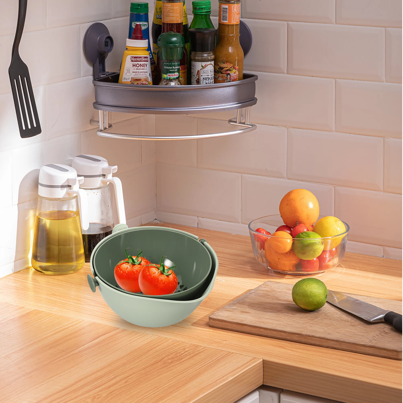 

Double Layer Drain Basket Bowl Fruit Vegetable Washing Strainer Kitchen Colander Container Pp Rinsing Sifter Holder Storage