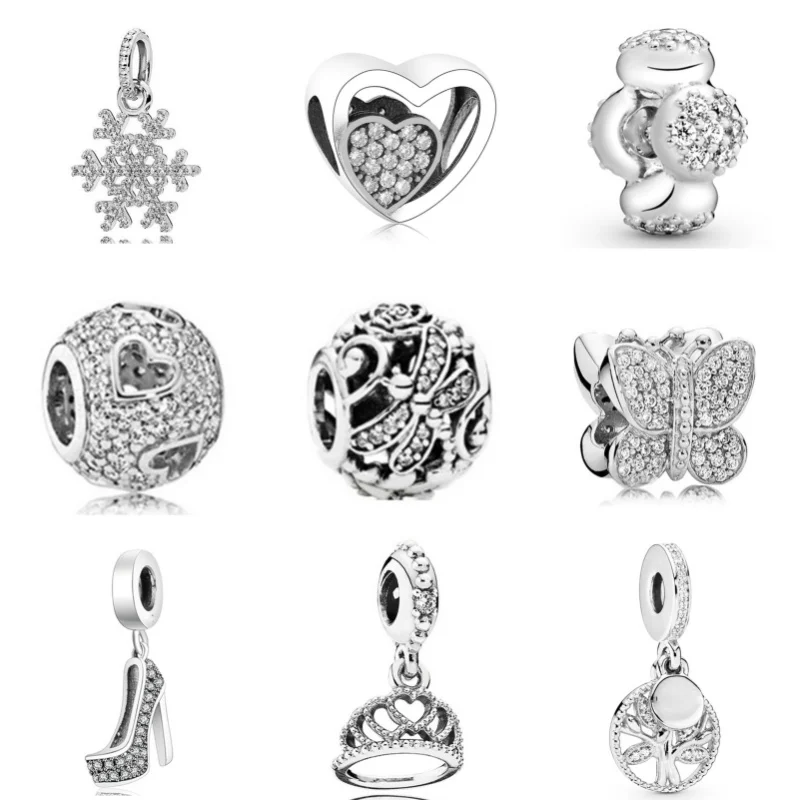 New Diamond Pendant Animal Robot Snow Flower Charm Beads For Pandora Necklace Bracelet Keychain DIY Fine Women Jewelry Gifts