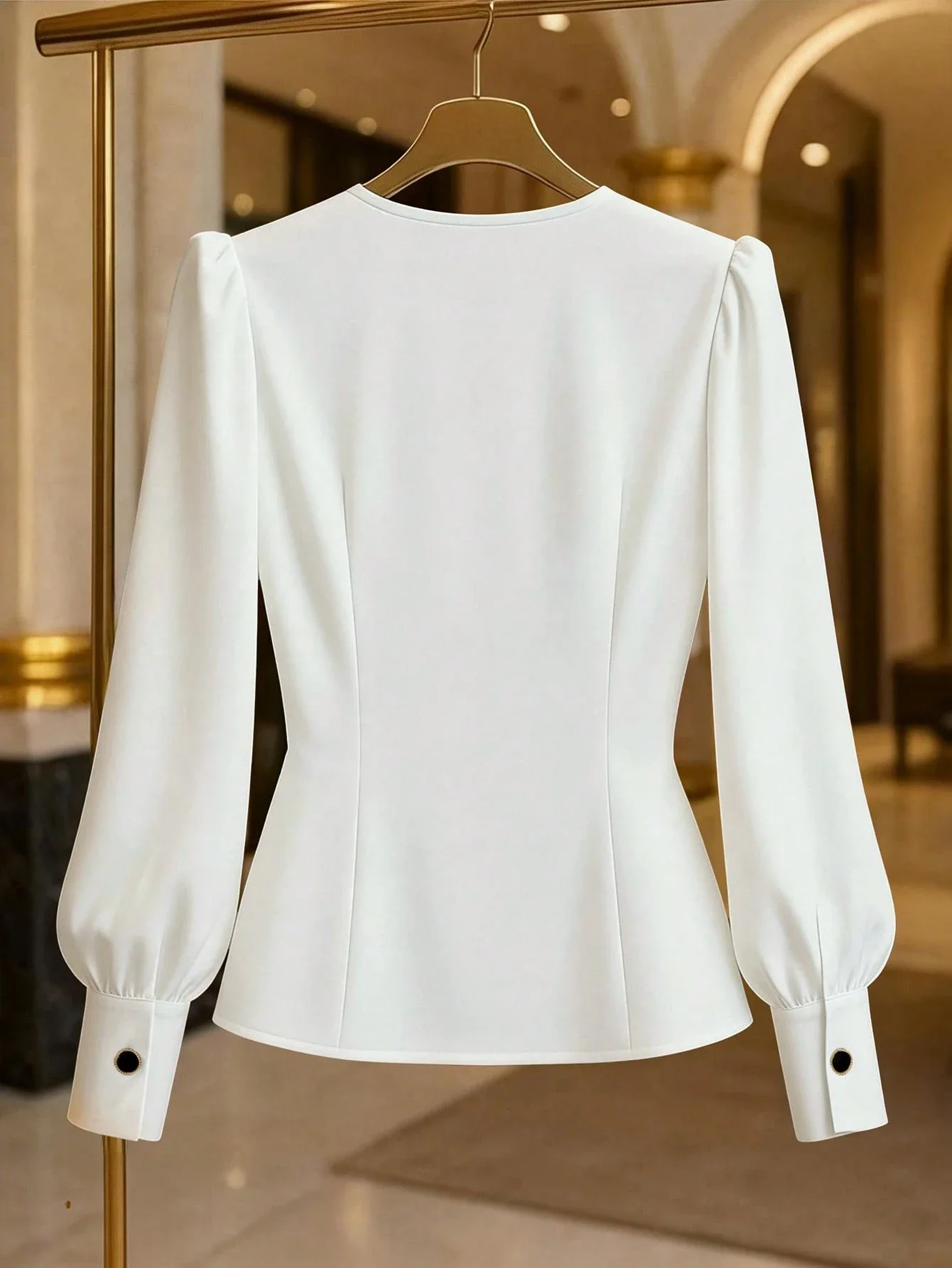

Elegant Long Sleeve Button-Up Blouse With Ruffle Detail