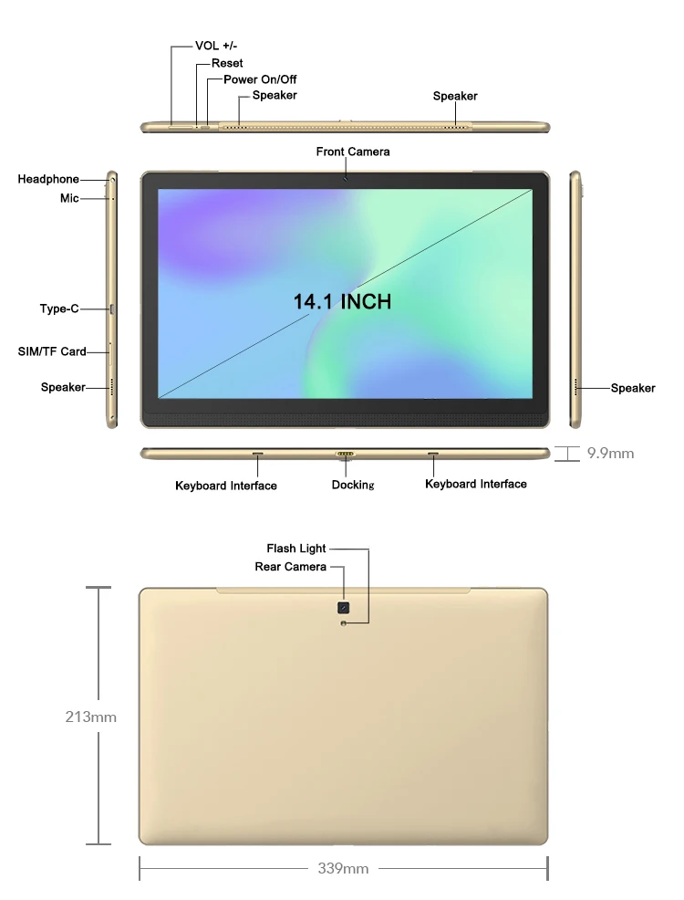 Tablet PC Versi Global, 14.1 inci 1920x1080 IPS layar besar 5 + 13MP 12 + 256GB octa-core Tablets 2 IN 1 Tablet Android 12 laptop