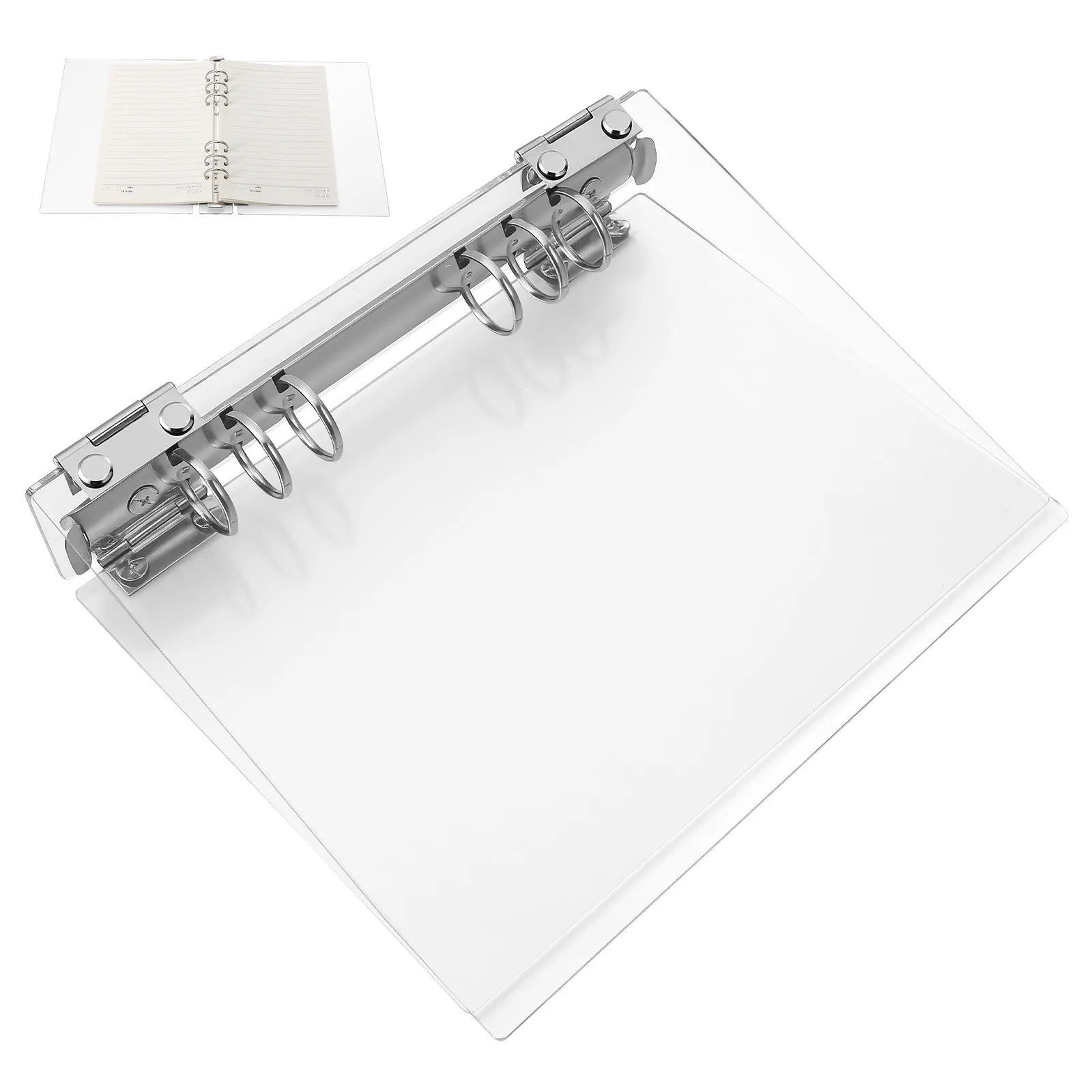 Acrylic Clear Binder Cover A5 Notebook Shell 6-Ring Design Secure Paper Hold Smooth Easy-Clean Surface for Handbook Journal