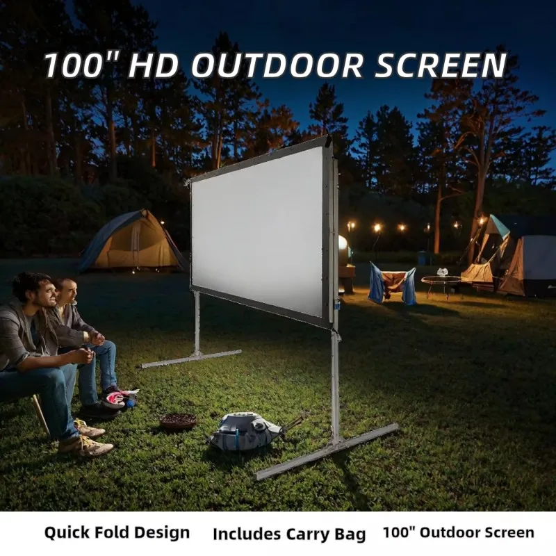100 Inch 16:9 4K HD PVC Matte White Quick Fold Projector Screen Portable Aluminum Frame with Carry Bag for Outdoor