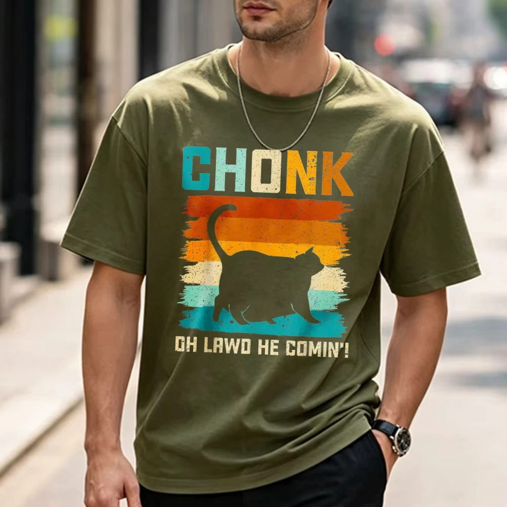 Chonk Cat Scale Meme Funny Retro Style Vintage Cats Memes T-Shirt Y2k Top Graphic T Shirts Men Clothing High Quality Cotton