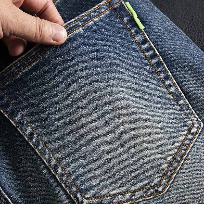 High end classic retro jeans men's stretch slim fit small straight tube casual versatile fashion trend pants