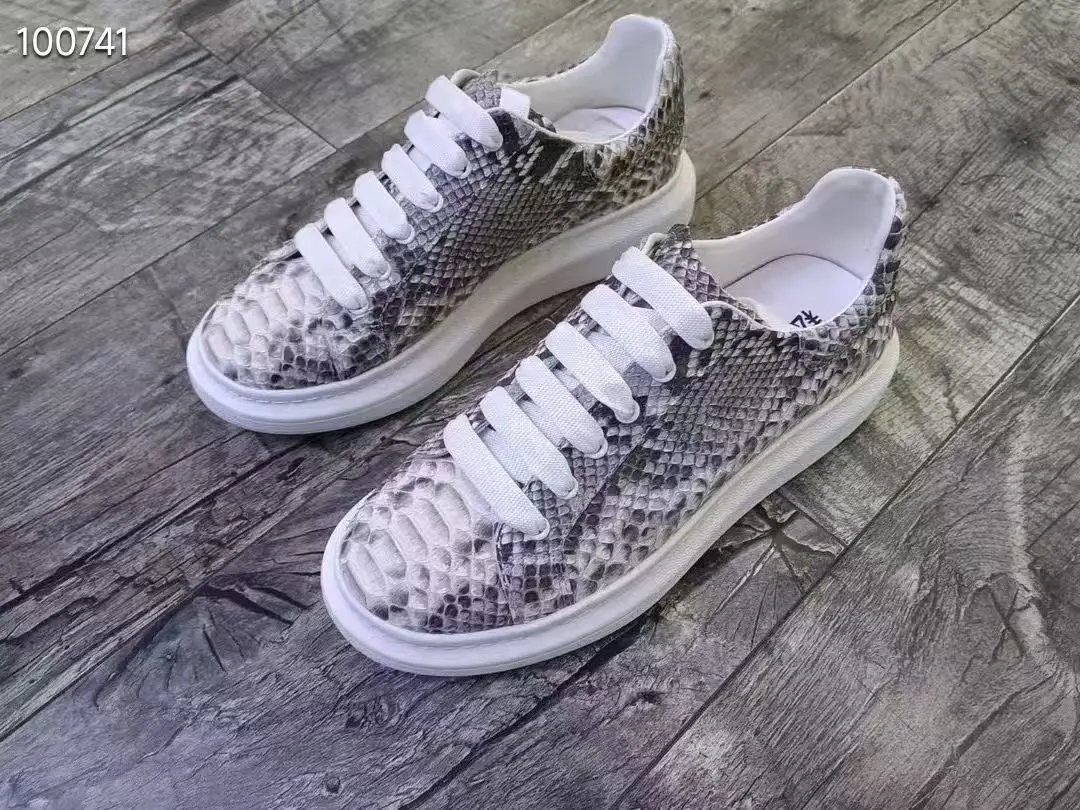 100% Genuine Python Skin Men Shoe Sneaker Fashion Leisure Beige Color with Cow Skin Lining