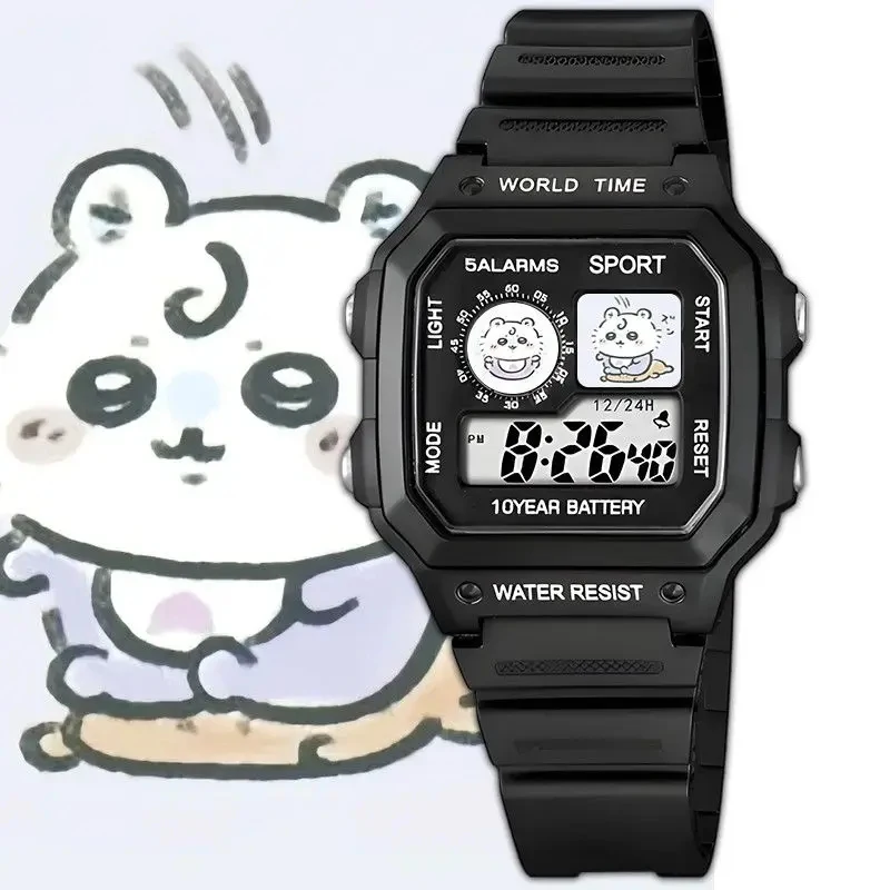 Cute Chiikawa Printed Square Digital Cartoon Watch Pure White Waterproof Multi Function Alarm Clock Wristwatch Perfect - view 2