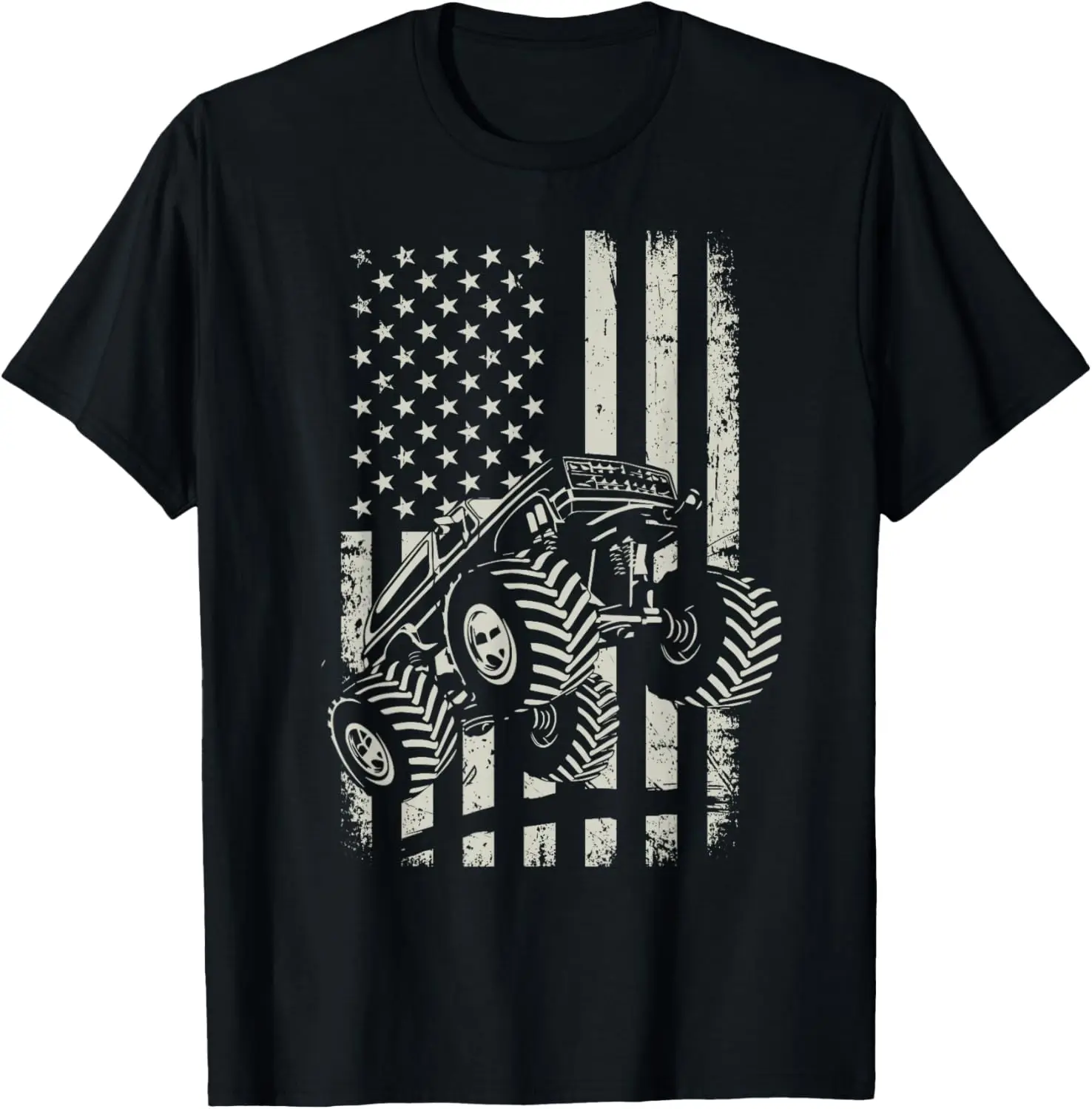 Monster Truck USA Flag 4th Of July Patriotic Kids Boys Men T-Shirt