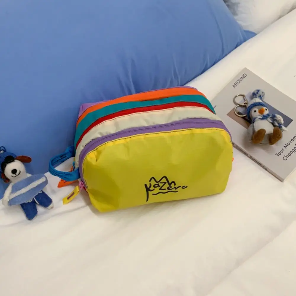 Lovely Multifunctional Dopamine Makeup Bag Coin Purse Zipper Nylon Toiletry Bag Multi-Pocket Waterproof Carryall Travel