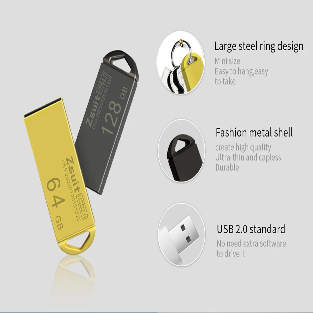 ZSUIT-Pen Drive USB 2.0 à prova d'água, Pendrive, Metal Stick, 3,0, 8GB, 32GB, 128GB, 64GB, logotipo personalizado, 10 peças