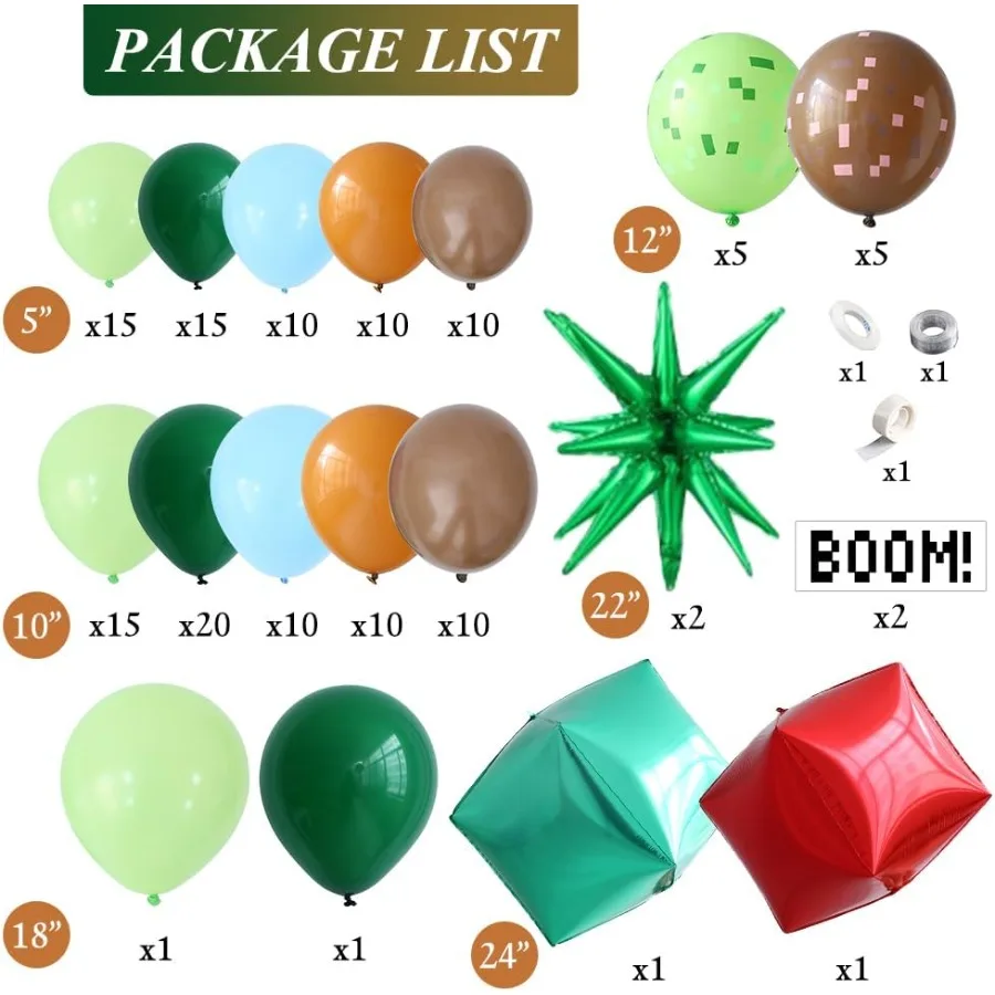 147Pcs Kit Dekorasi Balon Video Game Pixel Hijau Coklat Biru Balon Lateks dengan Balon Foil Boom untuk Pesta Ulang Tahun Tema Gamer Anak Laki-laki