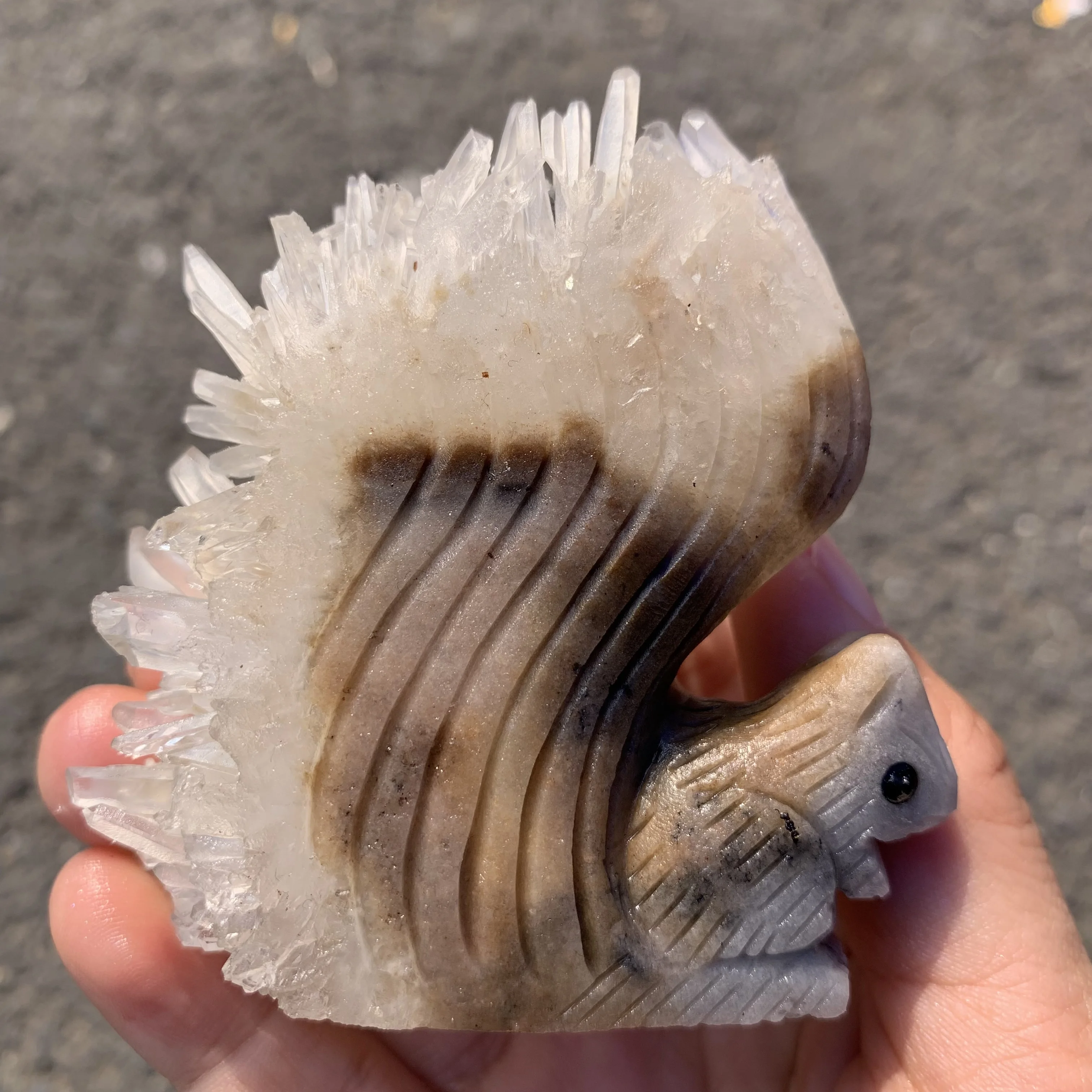 Natural clear quartz crystal cluster squirrel Figurine Hand-carved hedgehog Table Ornament