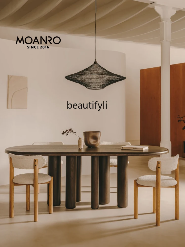 

Solid wood dining chair medieval single chair flannel Nordic cream dining table chair light luxury soft bag