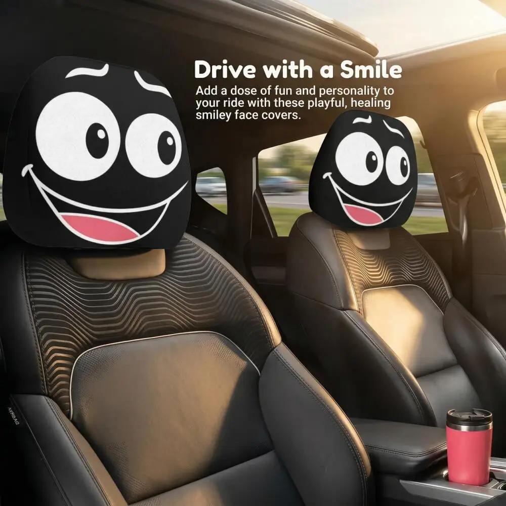 Funny Happy Smiley Car Headrest Cover 2pcs - Universal Fit Auto Seat Decor