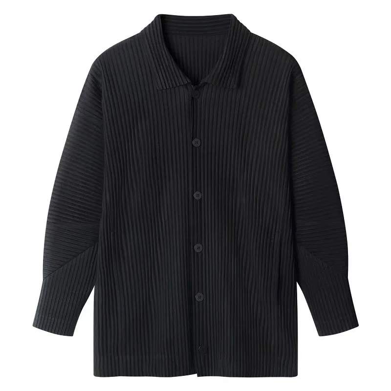 Pleats Original Pleated Shirt Men 2024 Spring And Summer New Long-sleeved Jacket Idle Jacket Men Black Youth Men Clothing