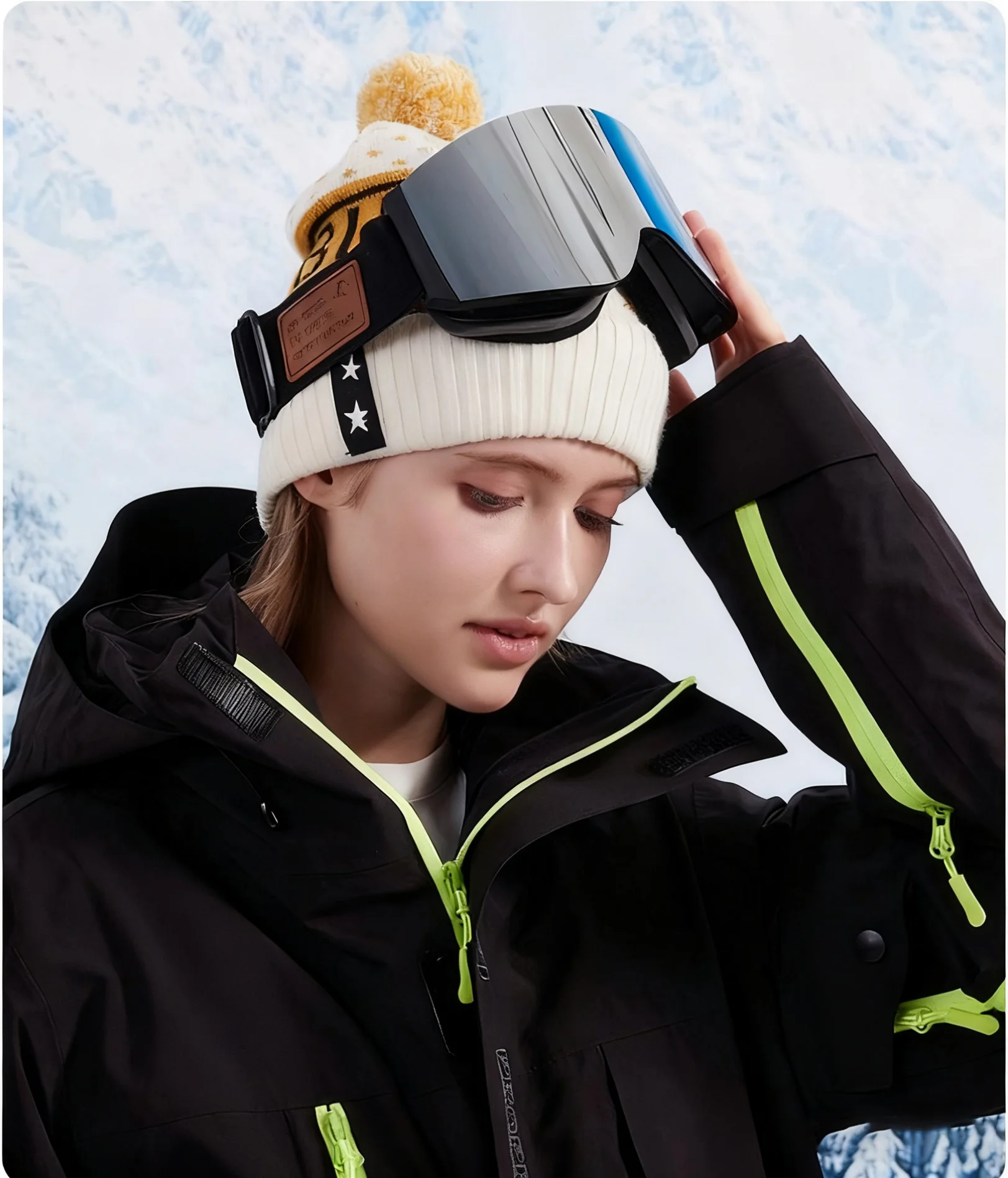 

Magnetic Flip-Up Ski Goggles with Anti-Fog Cylindrical Lens Prescription Glasses Friendly