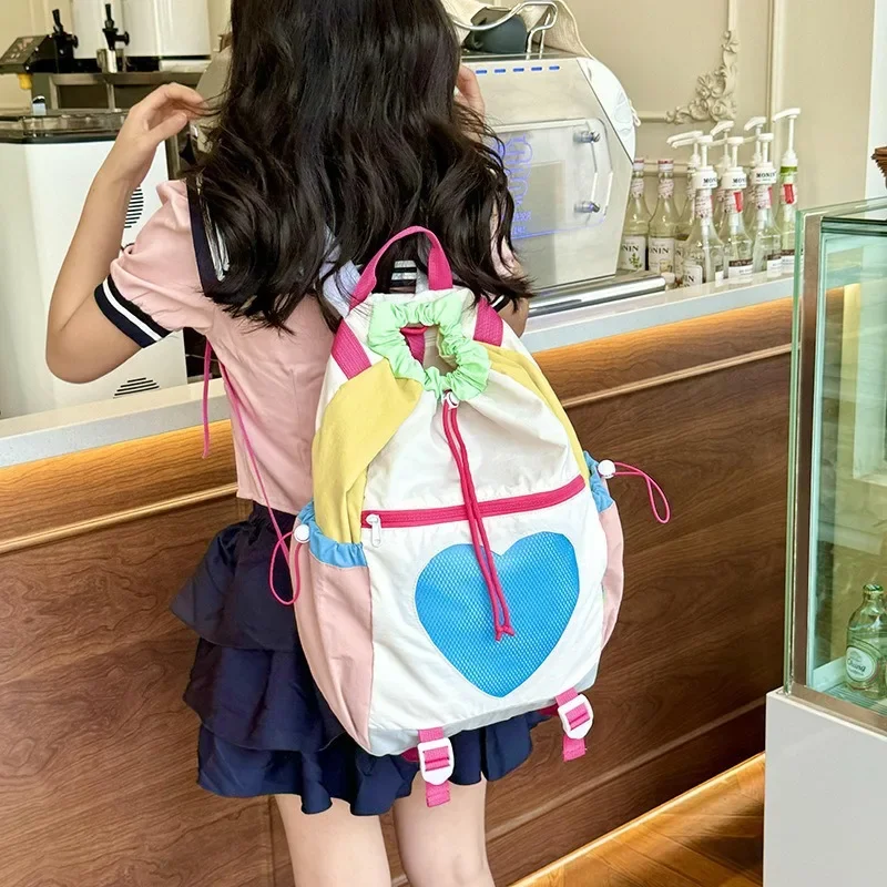 

Backpack for Teenage Girls Drawstring Student School Bag Nylon Adjustable Strap Multi-Pocket Laptop Rucksack for Travel School